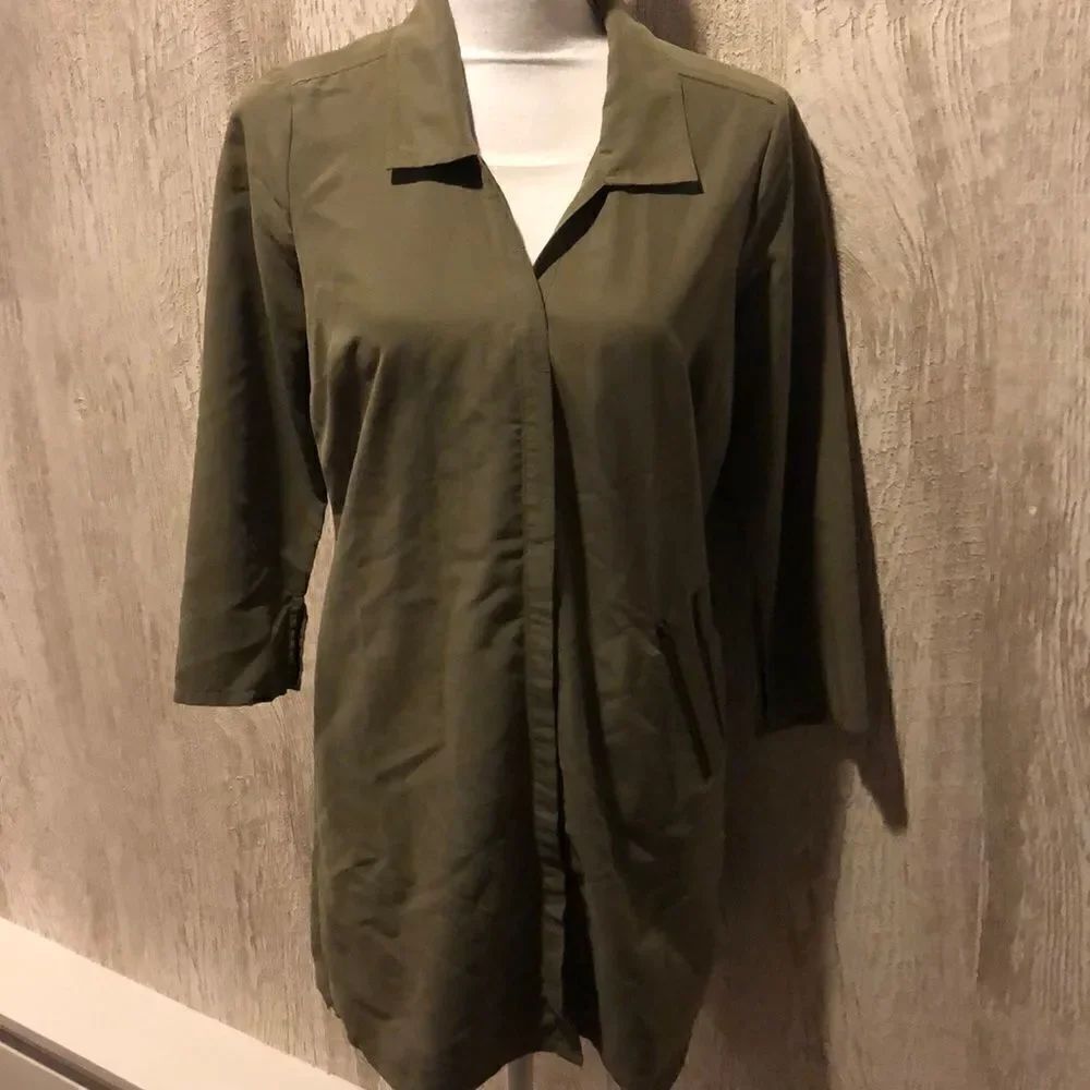 Silence & Noise Army Green Button Down Tunic Shirt